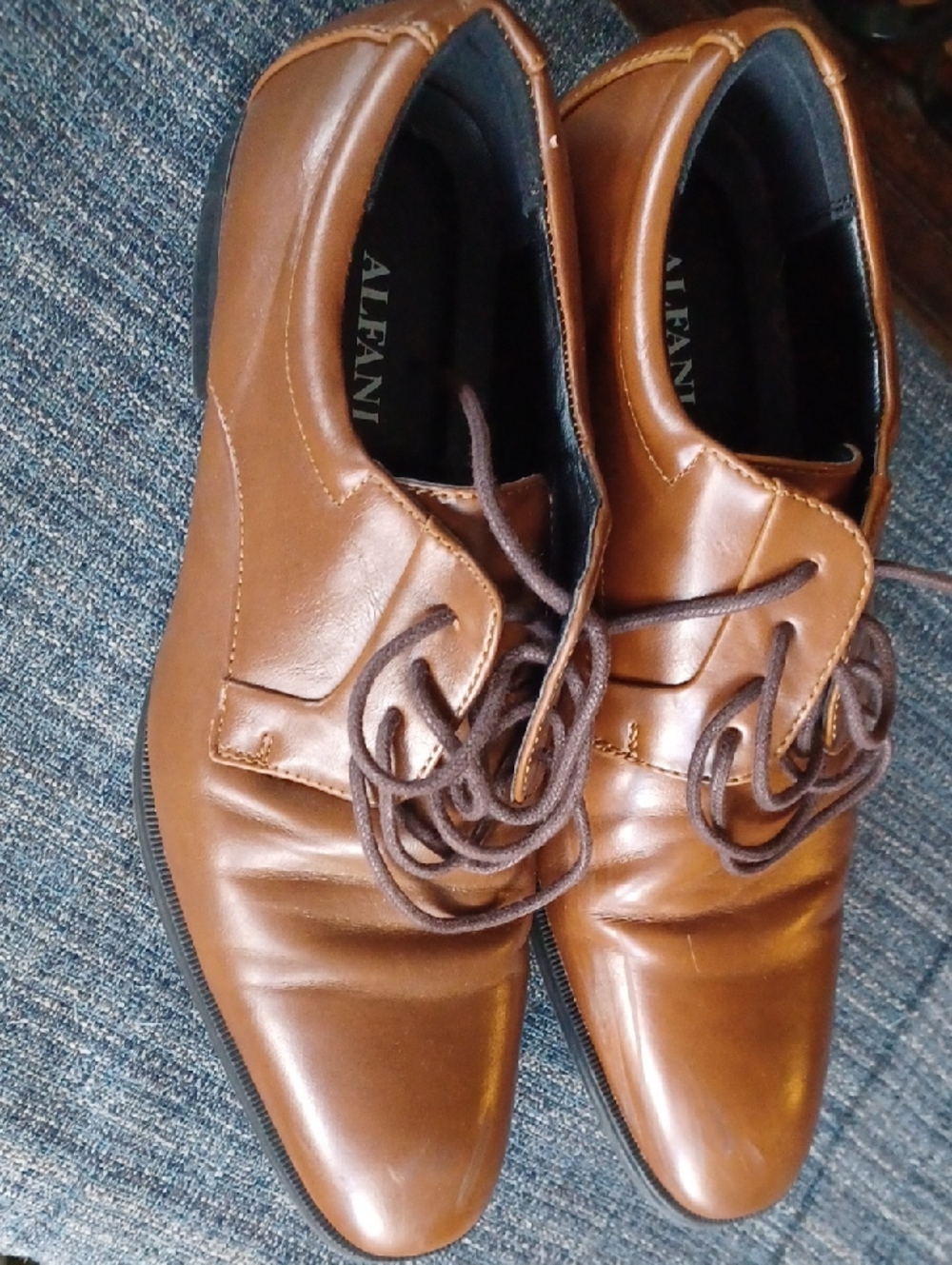Alfani Men’s Tan Brown Leather Lace-Up Oxfords